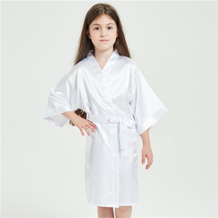 Kids' Solid Color Imitation Silk Bathrobe - Plain, Lightweight Design for Boys & Girls