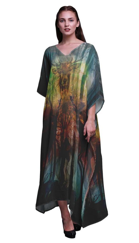 Phagun Deer Jungle Womens Long Beach Kaftan Beachwear Bikini Coverup Maxi