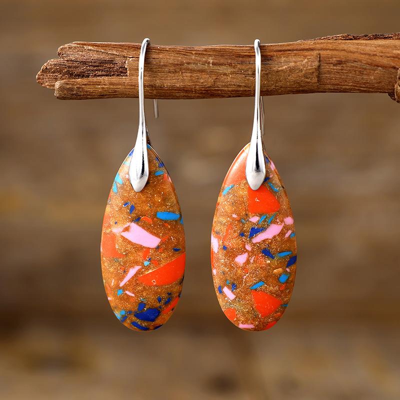 Bohemian Emperor Stone Water Drop Pendant Earrings European and American Popular Ins Jewelry