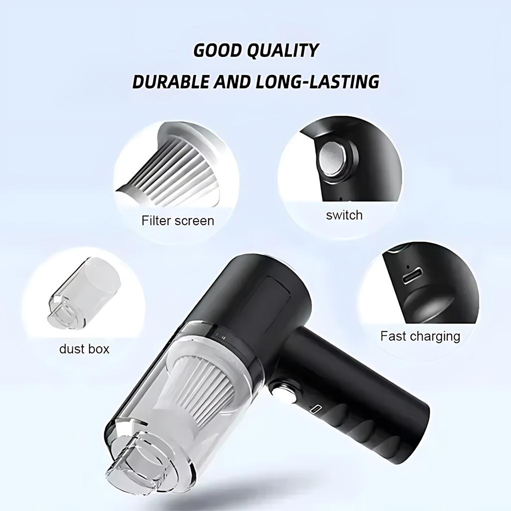 2-in-1 Cordless Car Vacuum, Portable Handheld Blower & Vac, Mini Home Auto Cleaner