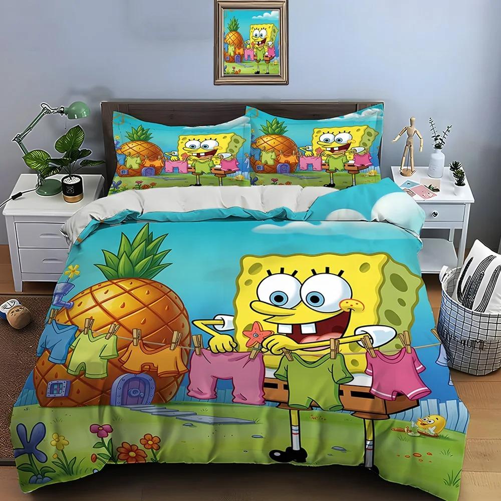 3D Hot Sale Multiple Sizes SpongeBob SquarePants Cartoon Print Bedding Set Adult and Kids Bedding Set Luxury Gifts 200x200cm