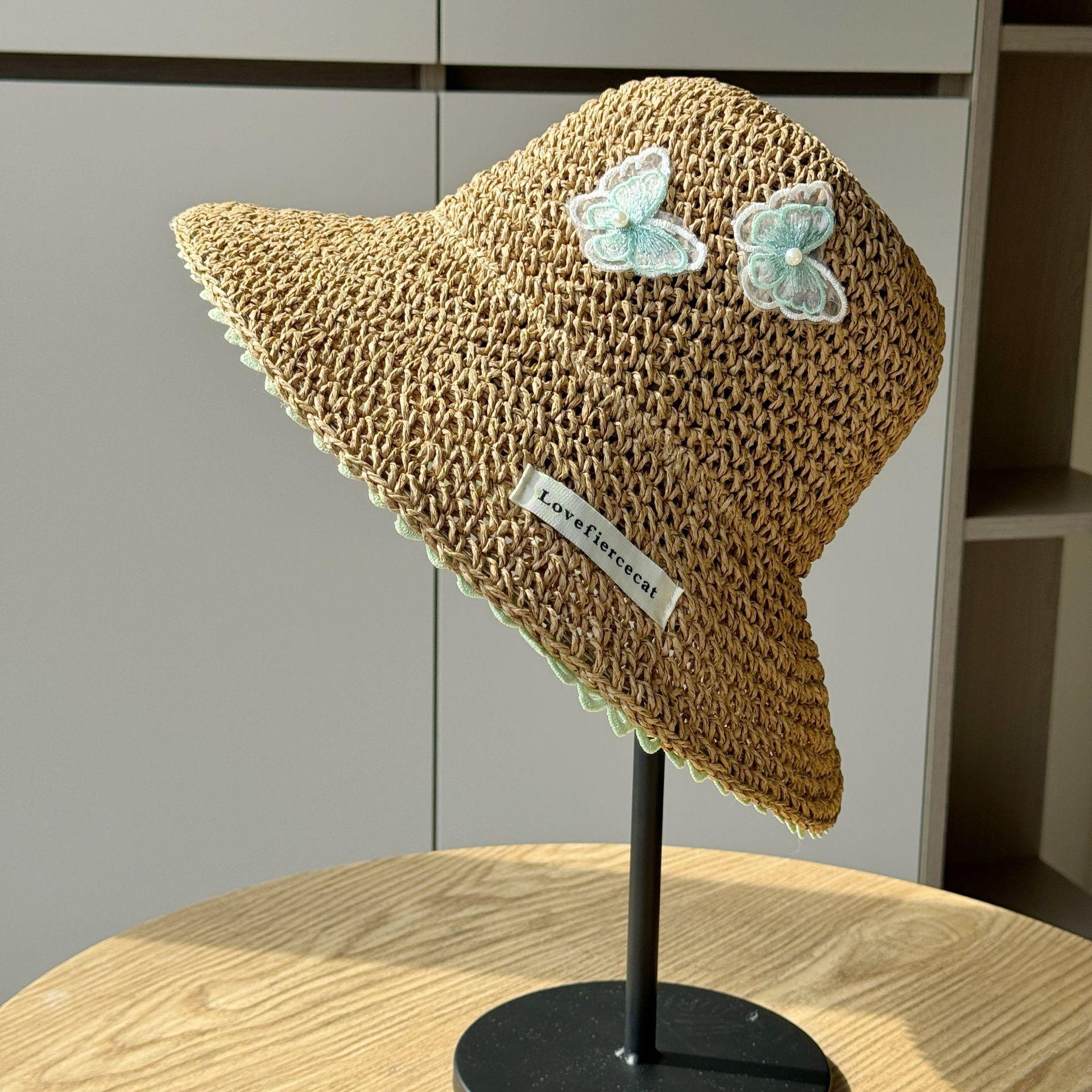 

Korean lace-trimmed fresh-style woven fisherman hat, makes the face look smaller, summer sun protection sun hat, beach hat Adult54-60Adjustable хаки