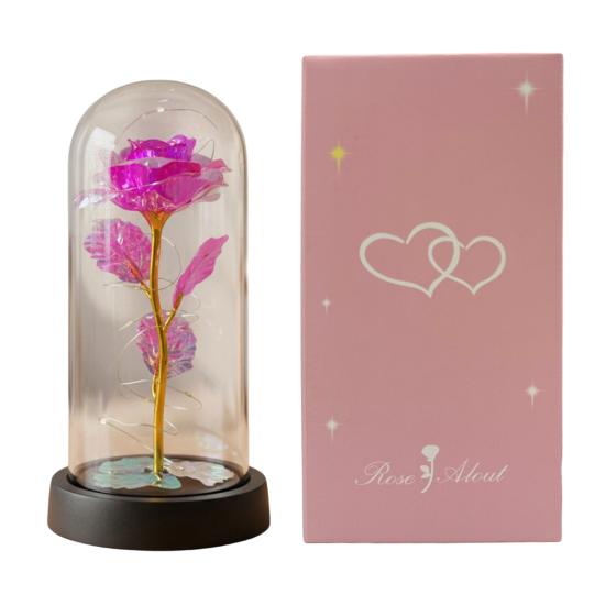 Preserved Rose in Dome with LED Light Artificial Eternal Rose Flower Gifts for Her Mom Women Valentine's Day Mother's Day Christmas Birthday Gift