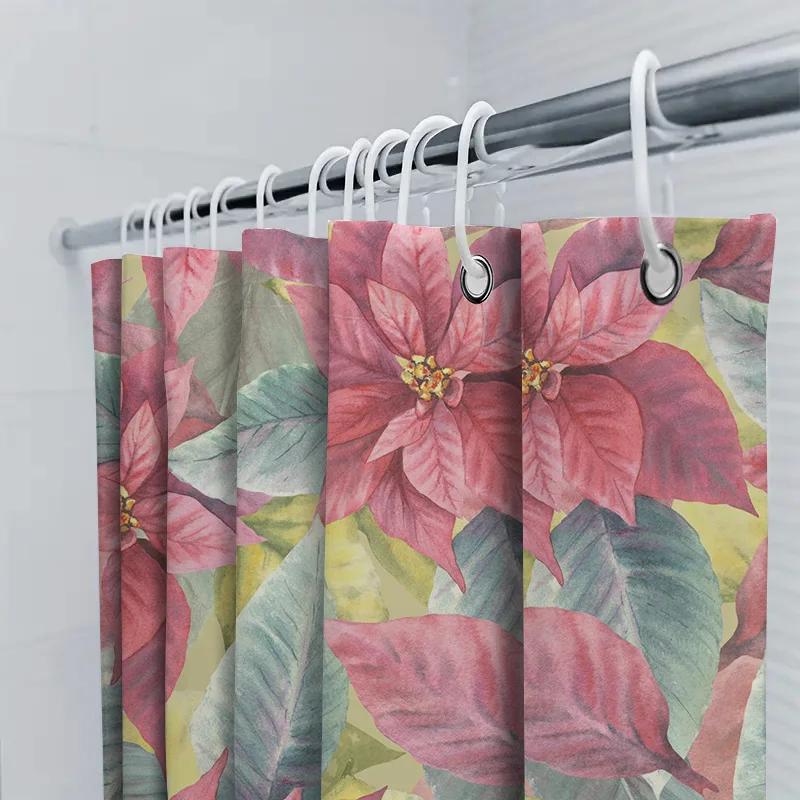 Decorative Flower Print Shower Curtain Pink Poinsettia Design For Bathrooms Home Decor Accessories Supplies On