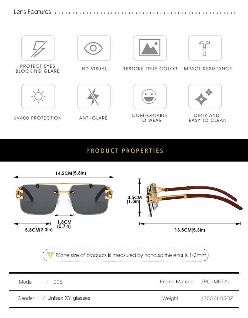 Nowe okulary przeciwsłoneczne kwadratowe bezramkowe z podwójnym mostkiem - Unisex Moda Europejska i Amerykańska Wzór Leopard