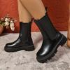 Moda 2025 Nowe Damskie Krótkie Botki Styl Brytyjski Jesień/Zima Ocieplane Futrem Gruba Podeszwa Wąski Krój Cigarette Czarne Botki Chelsea