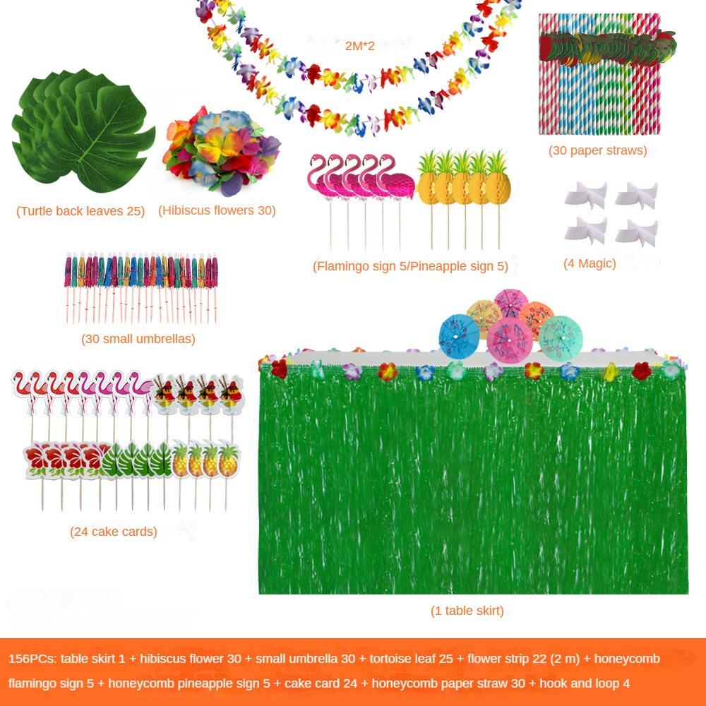 156PCS Table Skirt Package Hawaii Tassel Table Surround Simulation Turtle Back Leaf Festival Party Atmosphere Table Decoration