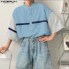 INCERUN Oversized Men Casual Loose Half Sleeve Stitching Striped Shirts