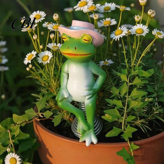 Creative Gifts for Gardeners Frog Garden Statue, Spring Base Resin Figurine, Weatherproof Handmade Gift Ideas Figurine Fence Balcony Patio Lawn
