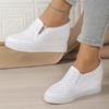 Zapatos de Cuña Oculta de Suela Gruesa para Mujer Zapatillas Casuales Transpirables de Color Sólido Mujer Cómodas Slip On Zapatillas de Plataforma Blancas