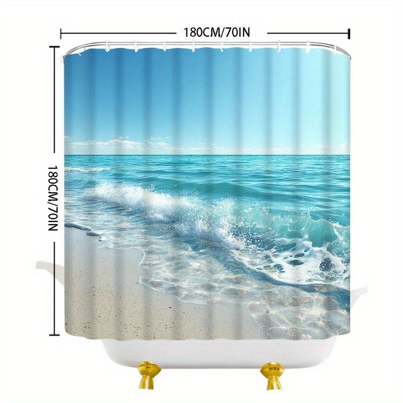 [Beach Shower Curtain] 1Pc Tranquil Beach Scene Shower Curtain - Durable Polyester Fabric, With 12 Hooks, Machine W