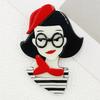 Blucome Quality Acrylic Cartoon Girl Brooch for Women Men Clothes Bag Pendant Badge New Year Gift