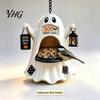 Wild Bird Feeding Station Halloween Ghost Feeder, Outdoor Hanging Big Mouth Backyard Supplies Station, Spooky Resin Statue for Outside Garden