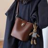 Bucket bag, new women's bag, summer genuine leather messenger bag, high-end versatile retro shoulder bag.