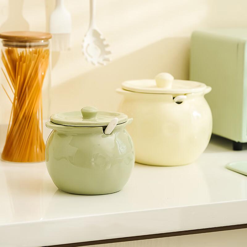 Ceramic Lard and Seasoning Pot with Lid and Spoon