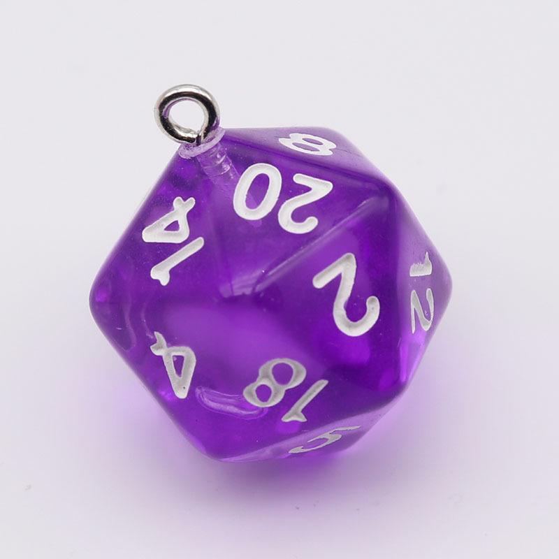 20-Sided Colored Transparent Acrylic Dice Pendant Keychain for DIY Jewelry
