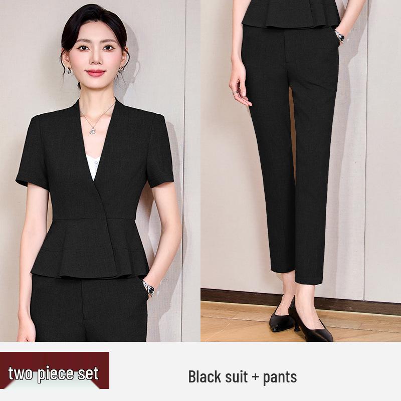 Women's Short Sleeve Professional Suit for Salon and Hotel Work