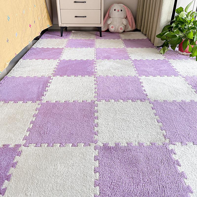 Washable Plush Patchwork Carpet: Cuttable Foam Floor Mat for Bedroom, Bedside, or Bay Window