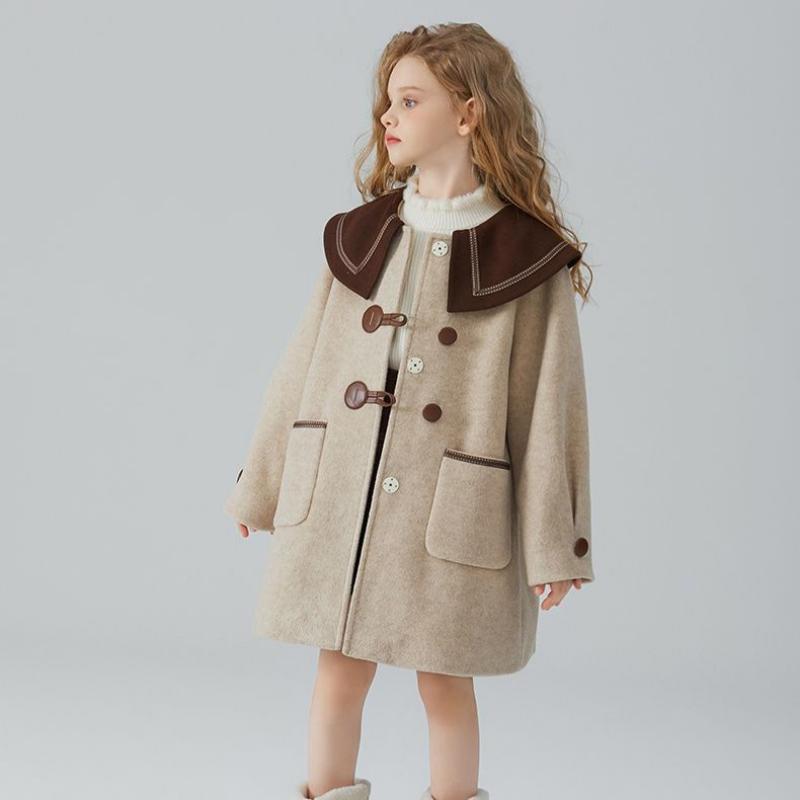 Girls' Woolen Coat, Loose School Style, Spring and Autumn Children's Woolen Coat, Winter Thickened Cotton-padded Coat
