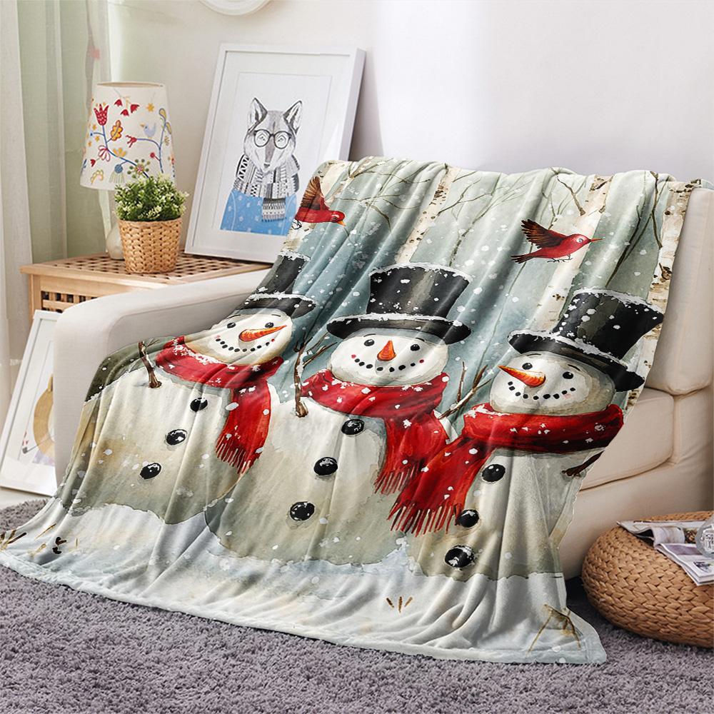 Snowmen Print Flannel Blanket, High Quality Comfortable for All Seasons, Home Decor, Warmth and Comfort, Perfect for Christmas Gifts