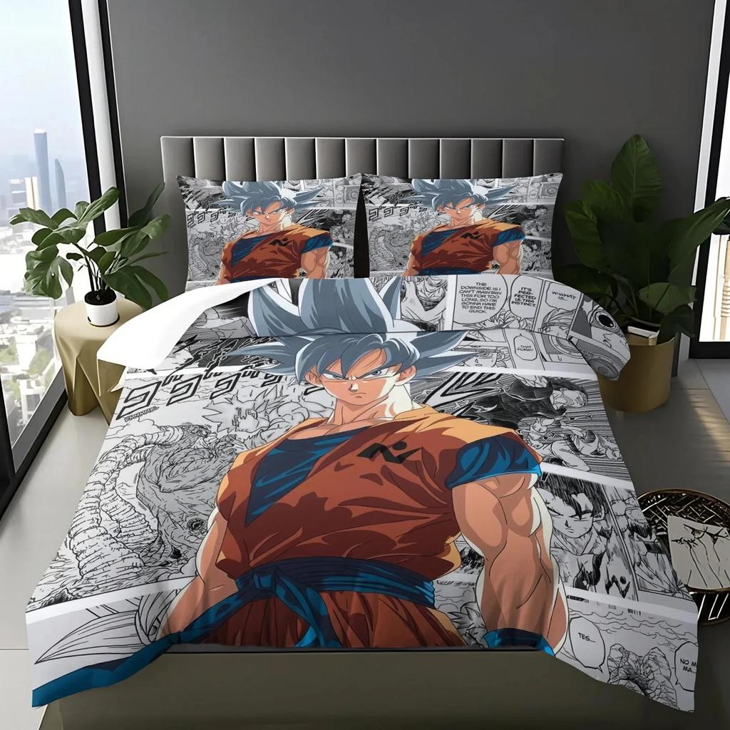 2026 Hot Sale Japanese Anime Dragon Ball Son Goku Bedding Set Quilt Cover Twin Full Bedroom Bed Decor for Teens Best Gifts