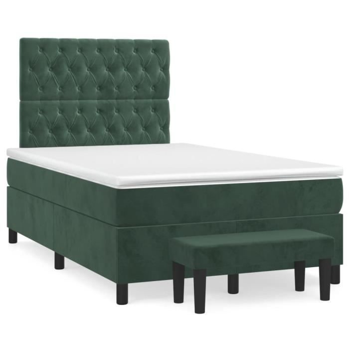 3138016 vidaXL Lit à sommier tapissier et matelas Vert foncé 120x200cm Velours