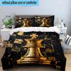 Golden Chess King On Black 3pcs Bedding,Including 1pc Duvet Cover And 2pcs Pillowcases Perfect for Christmas,Ideal for Bedroom, Dormitory
