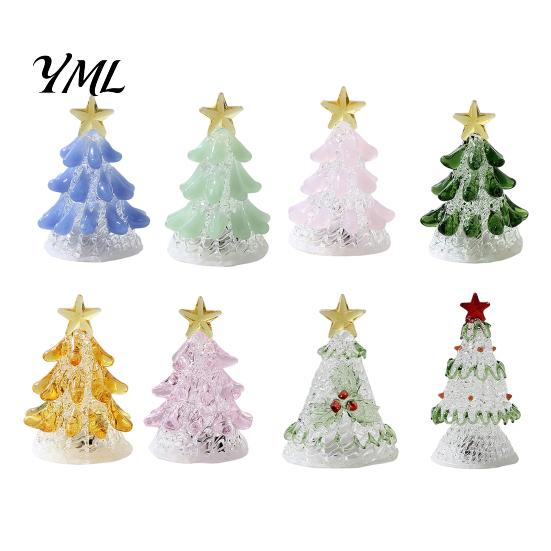 Christmas Gift for Friends Handmade Glass Tree Lighted Figurine, Mini Luminous Xmas Crystal Figurine Night Light, Art Tabletop Holiday Decoration