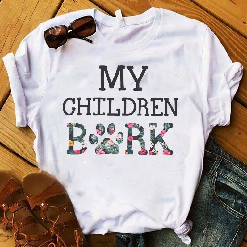 Women T Graphic Flower Never Walk Alone Dog Paw Fashion Printed Top Tshirt Female Tee Shirt Ladies Clothes Tshirt