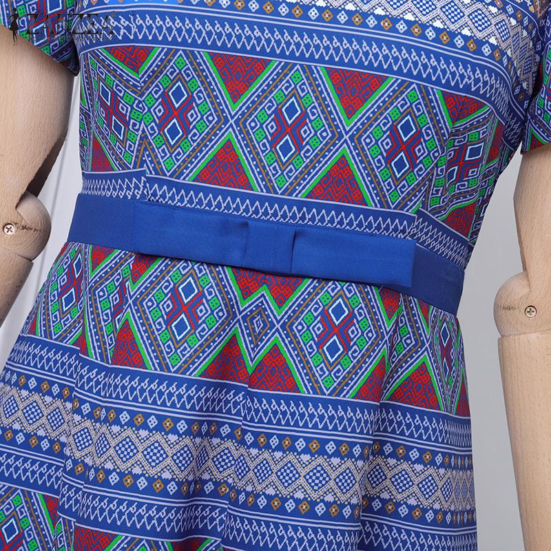 ZANZEA Damska codzienna sukienka z okrągłym dekoltem, letnia, z krótkim rękawem i nadrukiem