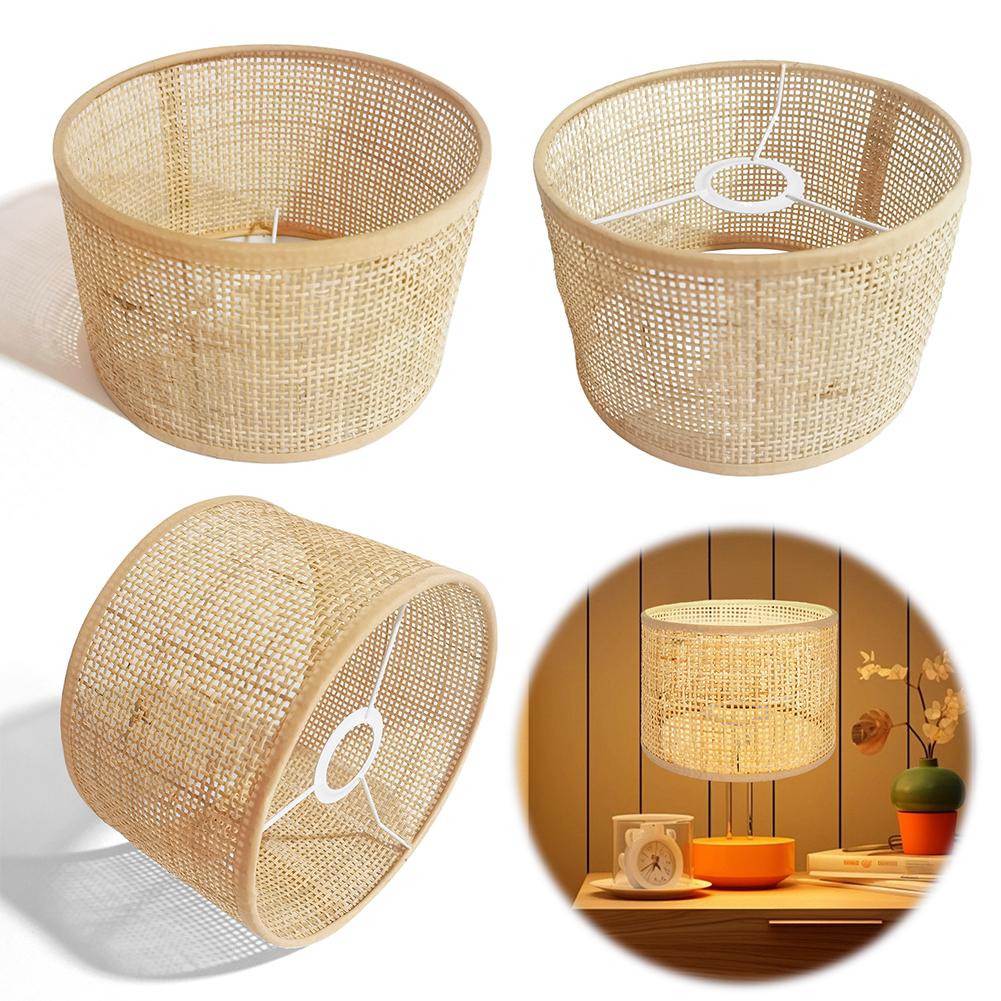 E27 Rattan Lampenschutz Rattan Tischlampenschirm Boho Rattan Lampenschutzabdeckung für Tischlampen Stehleuchte