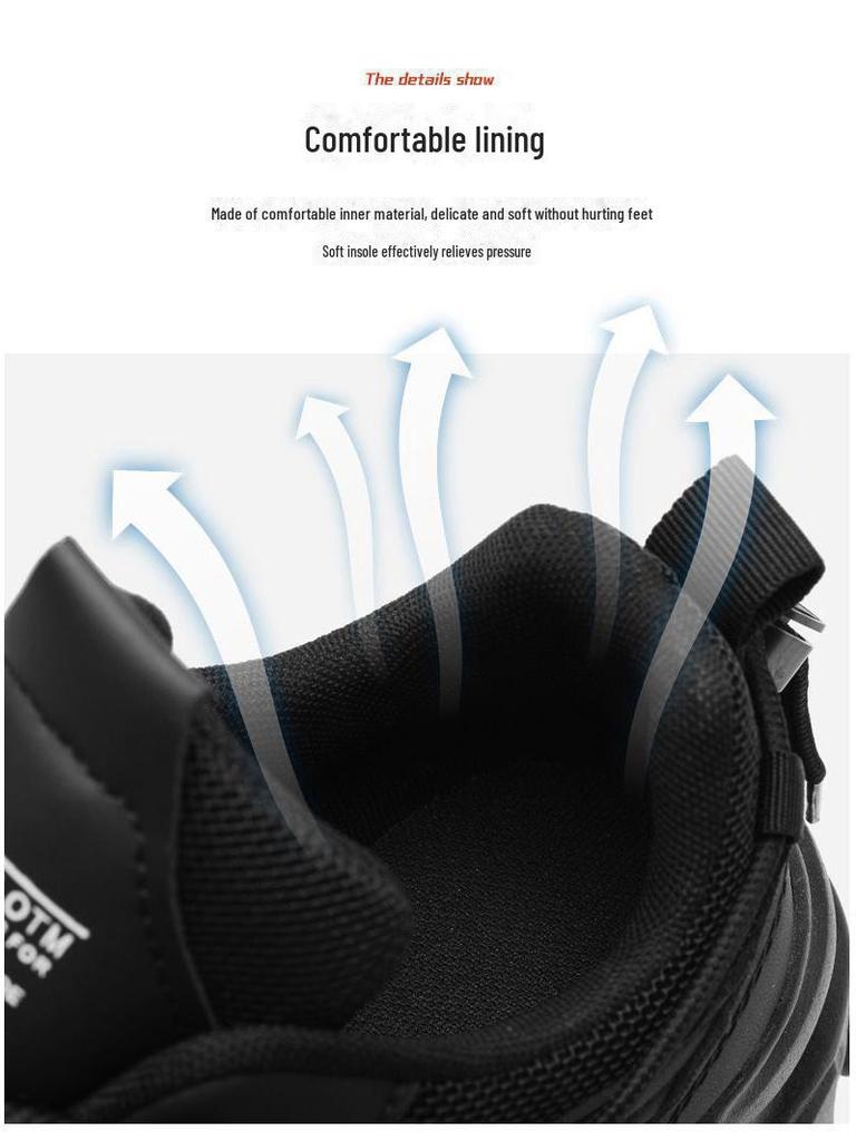 2024 Men's Breathable Black Mesh Sports Shoes with Thick Sole - Casual, Heightened, Safety Work Design