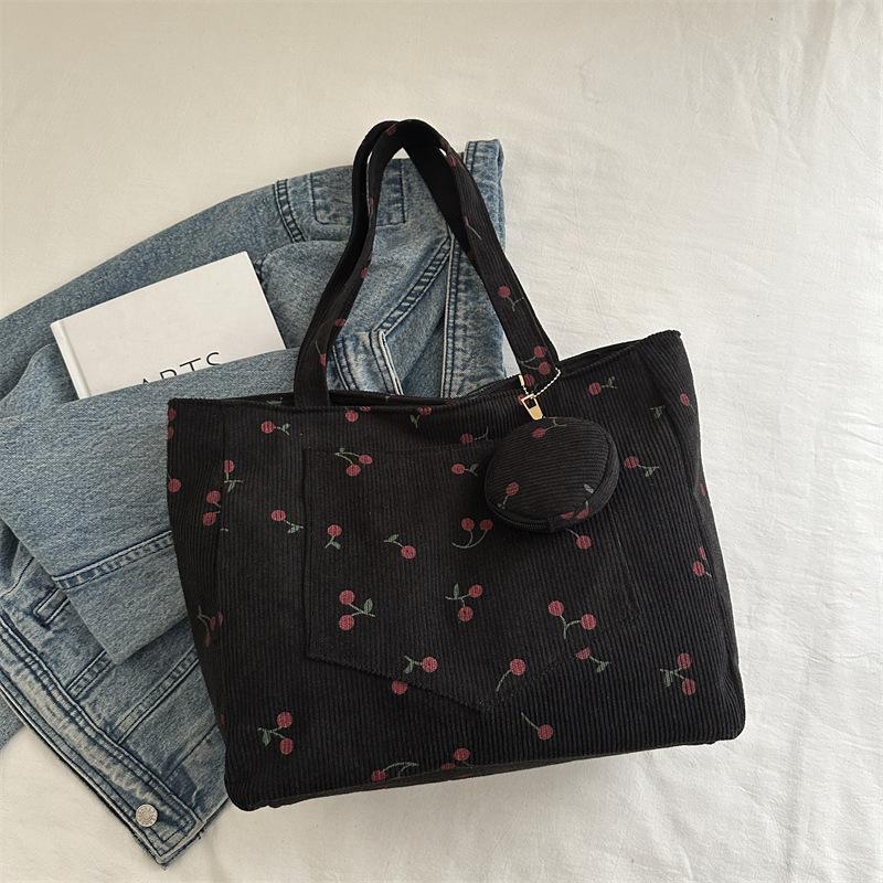 

Большая вместительная сумка через плечо женская новинка 2025 года, модная весенняя маленькая свежая холщовая универсальная портативная сумка-тоут чёрный