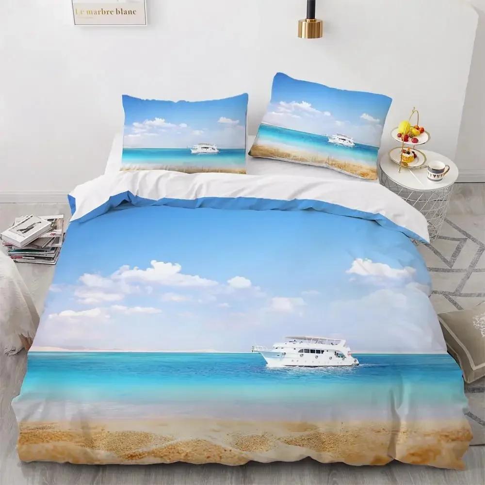 Tropic Ocean Style Sandy Shore Sea Comfortable Duvet Quilt Cover Pillowcase Bedding Set Children Bedroom Decoration Home Textile