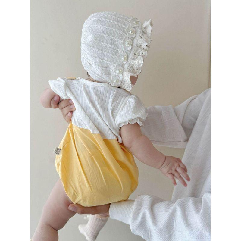 New Summer Style Fake Two-Piece Romper for Infants, Super Cute Cartoon Short-Sleeve Jumpsuit for Young Babies