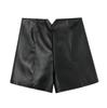 Women's High-Waist Black PU Leather Wide-Leg Shorts - Autumn/Winter 2023