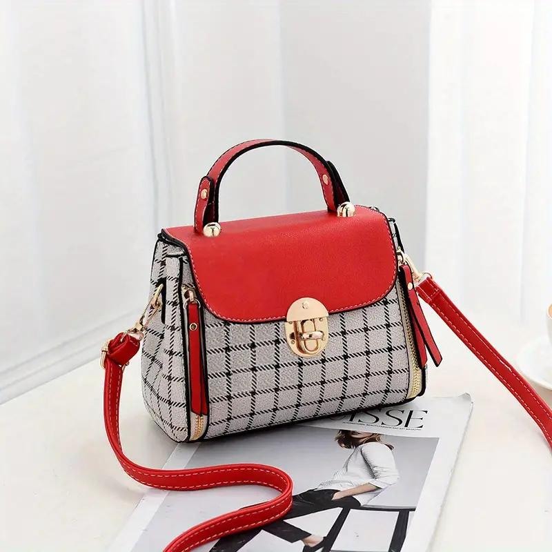 Women's Standard Checkered Bag Decor Flap Buckle Bag Leather PU Crossbody Bag Fashionable