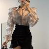 Women’s Retro Floral Puff Sleeve Polo Blouse
