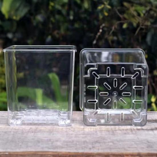 Flowerpot Acrylic Transparent Orchid Planter Breathable Hydrophobic Bottom Drainage Plant Pot Tuber Growth Planter