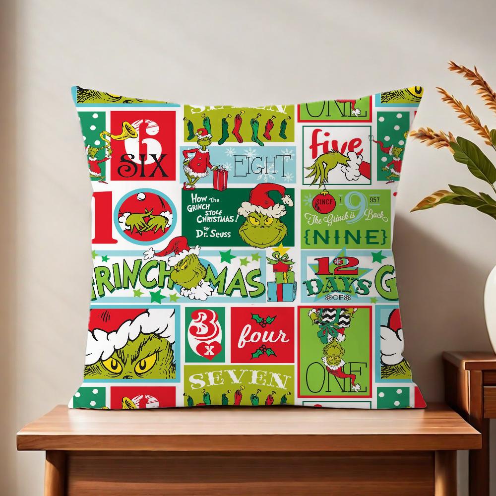 The Cartoon G-Grinch-H Cute Cushion Cover For Pillow Printing Sofa Decoration Home Car Room Coffee Shop Office Nordic Simplicity