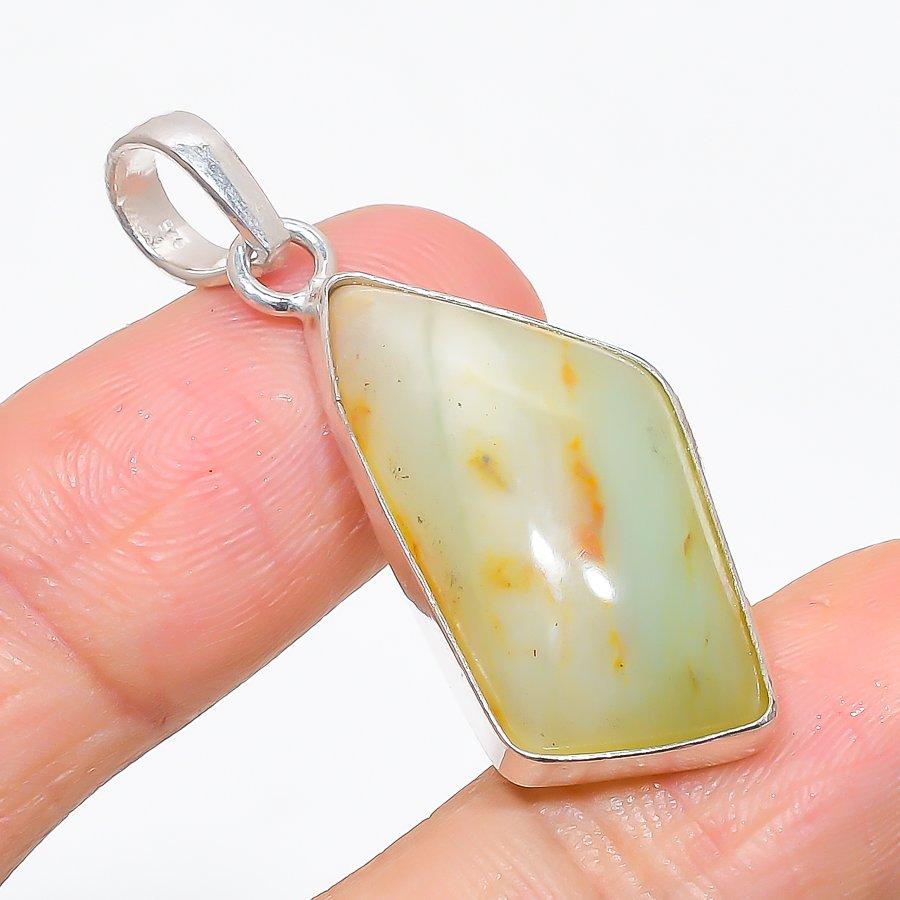 Chrysoprase Gemstone Handmade 925 Sterling Silver Jewelry Pendant 1.77" KJ-30