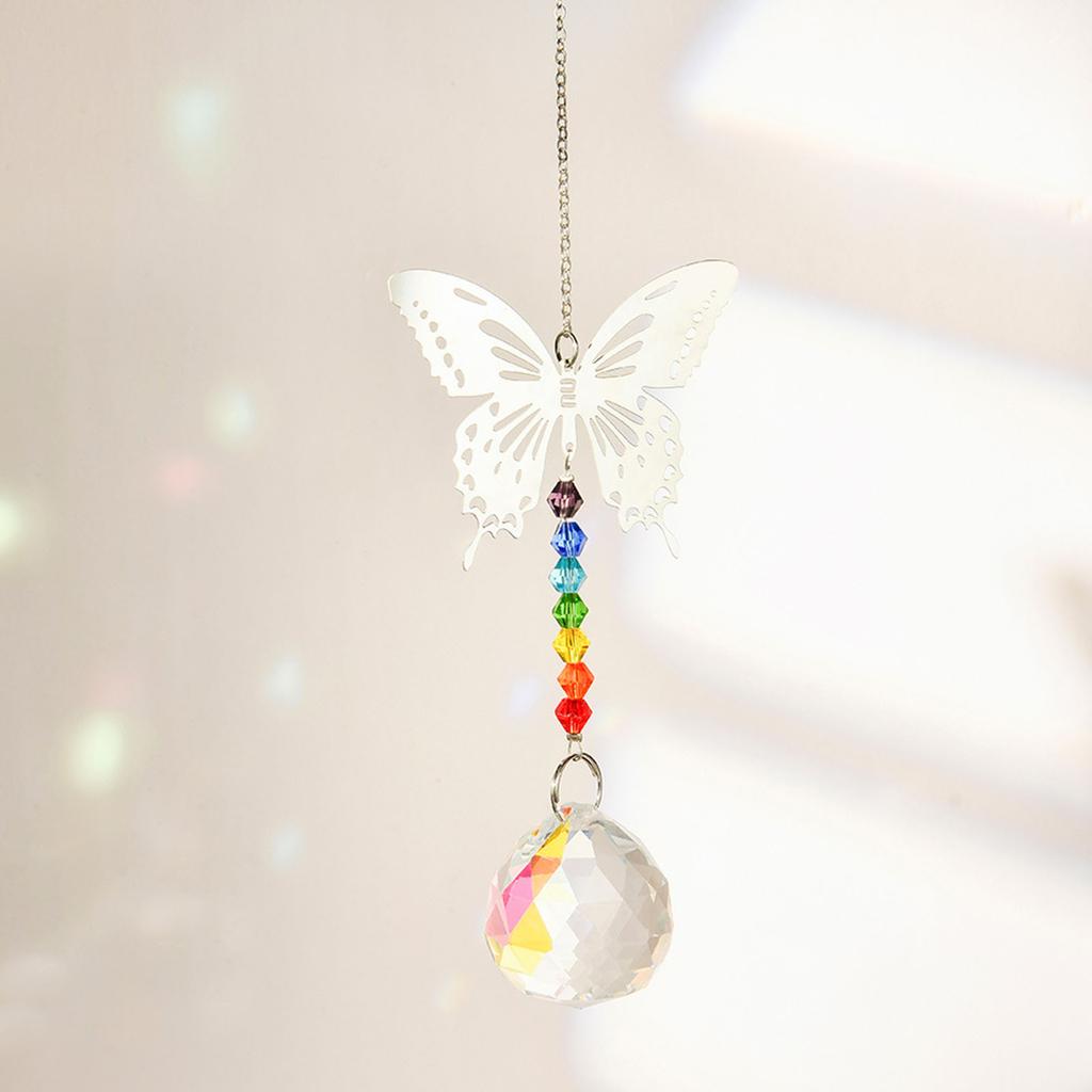 Kristallprisma Solfångare med Fjärilshänge Fönsterhängande Ornament Solskensreflektion Utomhus- och Inomhusdekorationer