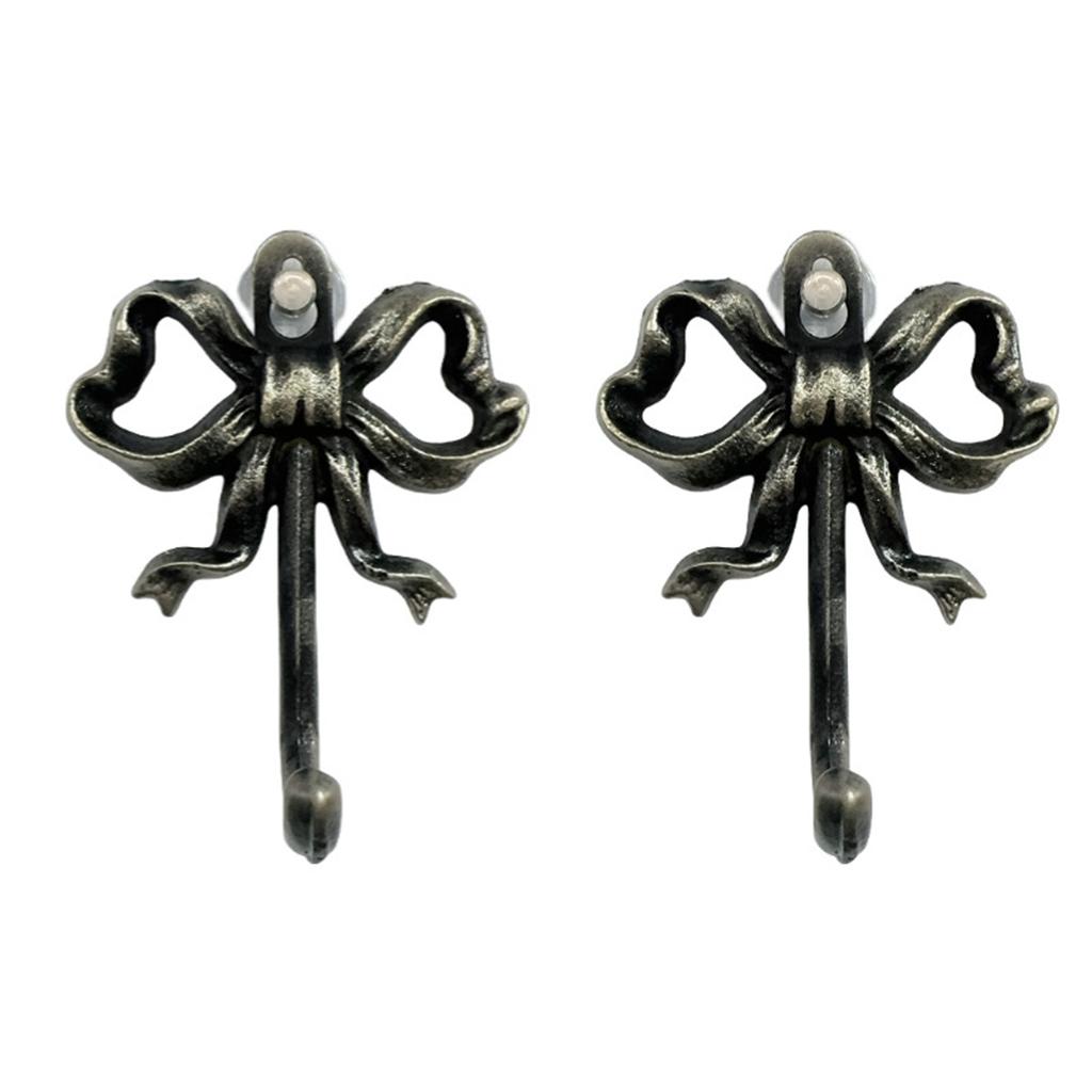 2Pcs Vintage Iron Bowknot Hook Metal Decorative Wall Hook Rustproof Bathroom Hanger for Towel Coat Key Organizer