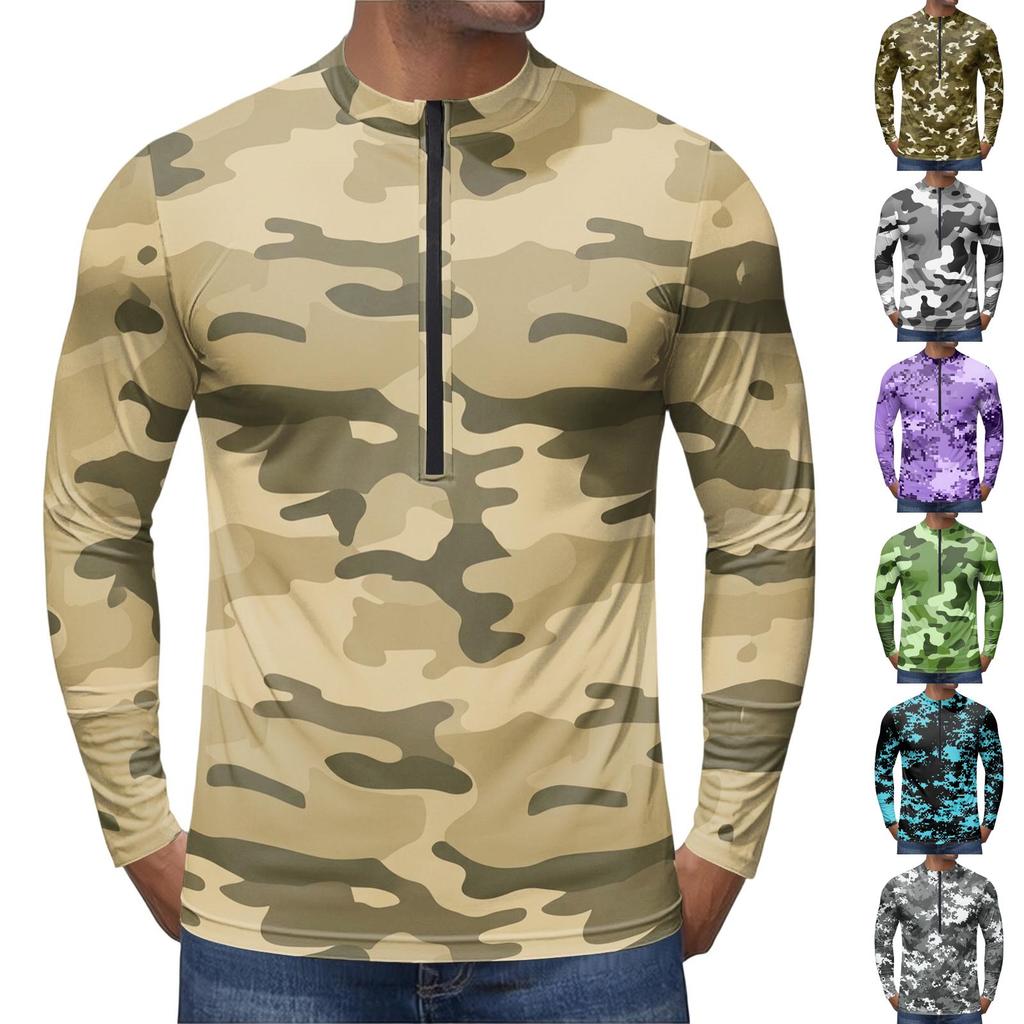 Men's Long Sleeve Cycling Jersey Breathable Quick Dry Half Zip Pullover Lightweight Athletic Top for Outdoor Sports
