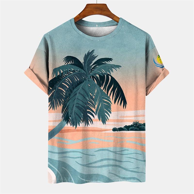 3D Printed Men's Hawaiian Beach T Shirt Summer Casual Short Sleeve Round Neck Tshirts Tops Palm Tree Graphic Tee Shirts