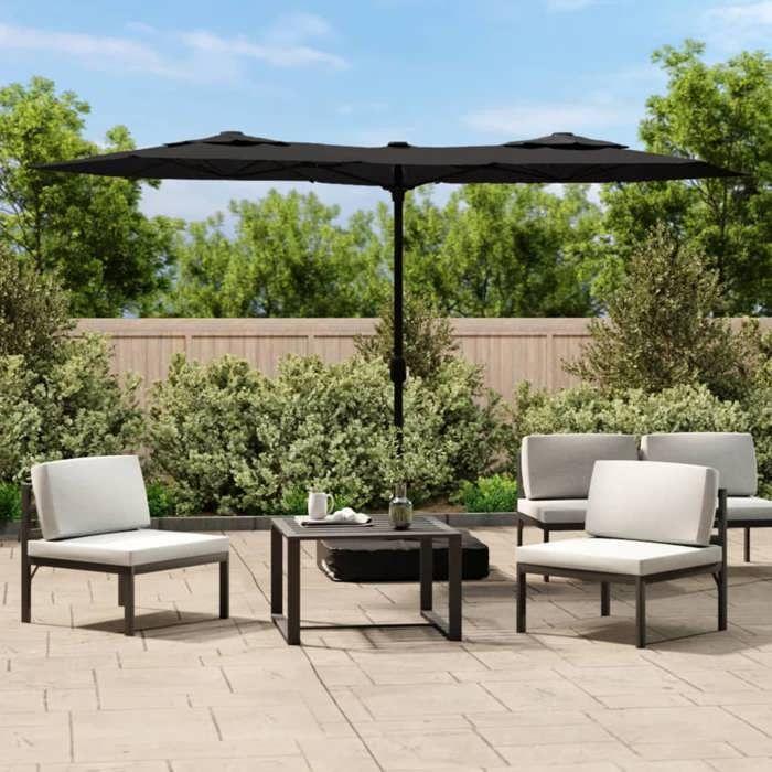 VidaXL Double Head Garden Parasol, Patio Sunshade, Sun Shelter, Beach Parasol Terrace Outdoor, Black 362967