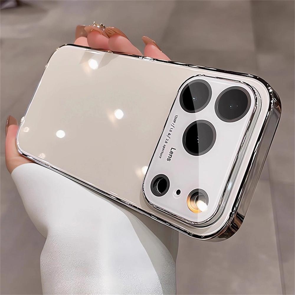 Original Glass Window Case For iPhone 17 16 15 14 13 12 Pro Max Air Shockproof Plating Armor Glossy Lens Protection Cover