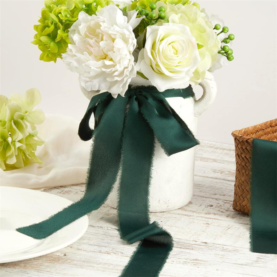 1 Roll 5 yards Frayed Edged Satin Handmade Smooth Soft Ribbon For Wedding Invitation Bouquets Birthday Party DIY Decoration Gift