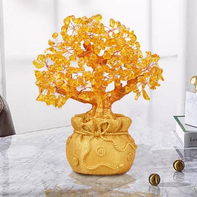 Albero della Fortuna Ricchezza Albero di Cristallo Giallo Albero del Denaro Naturale Ornamenti Stile Bonsai Ricchezza Fortuna Feng Shui Decorazioni per la Casa Artigianato