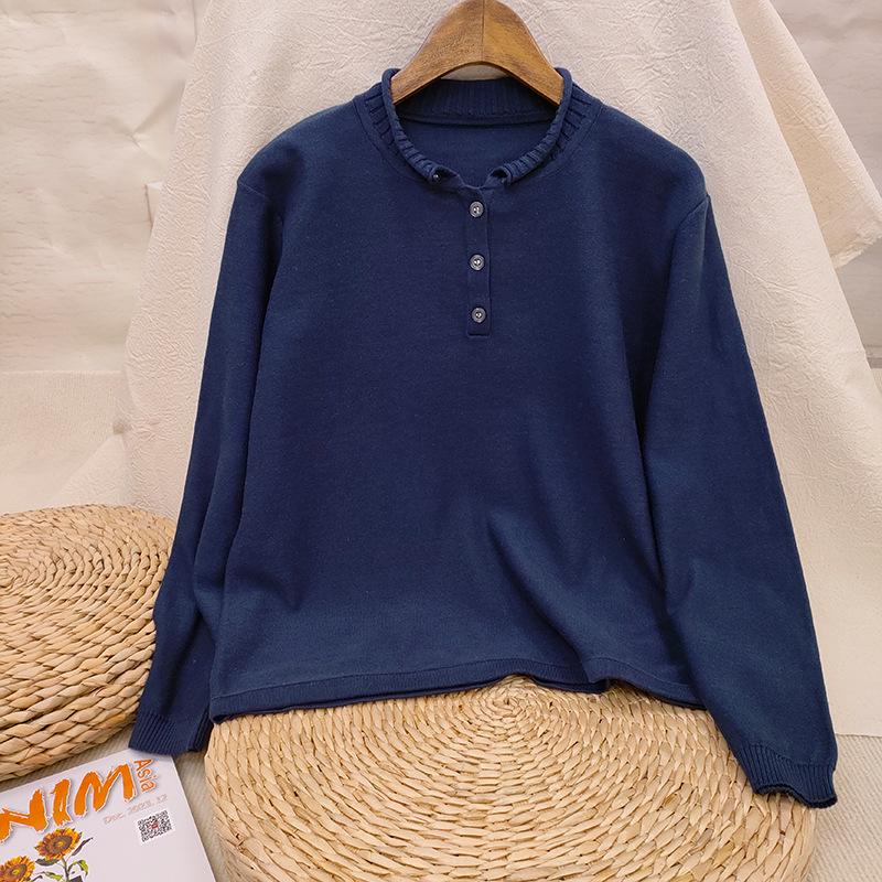 New Style Women's Combed Cotton Half-Zip Knit Pullover Sweater Base Layer